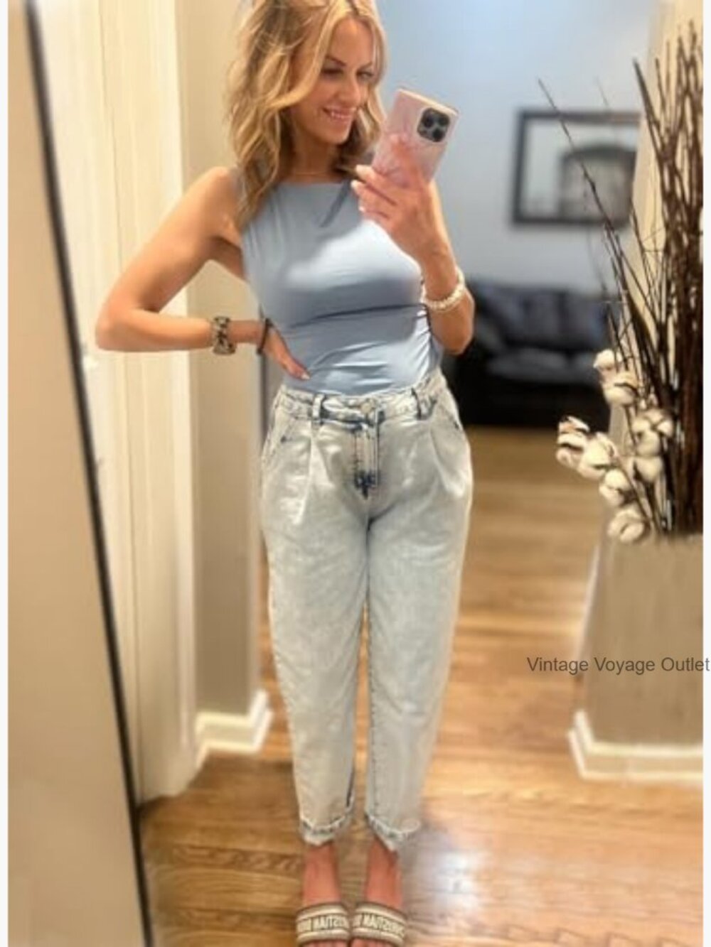 High Waisted Baggy Boyfriend Barrel Jeans with Tapered Leg - Picture 4 of 7